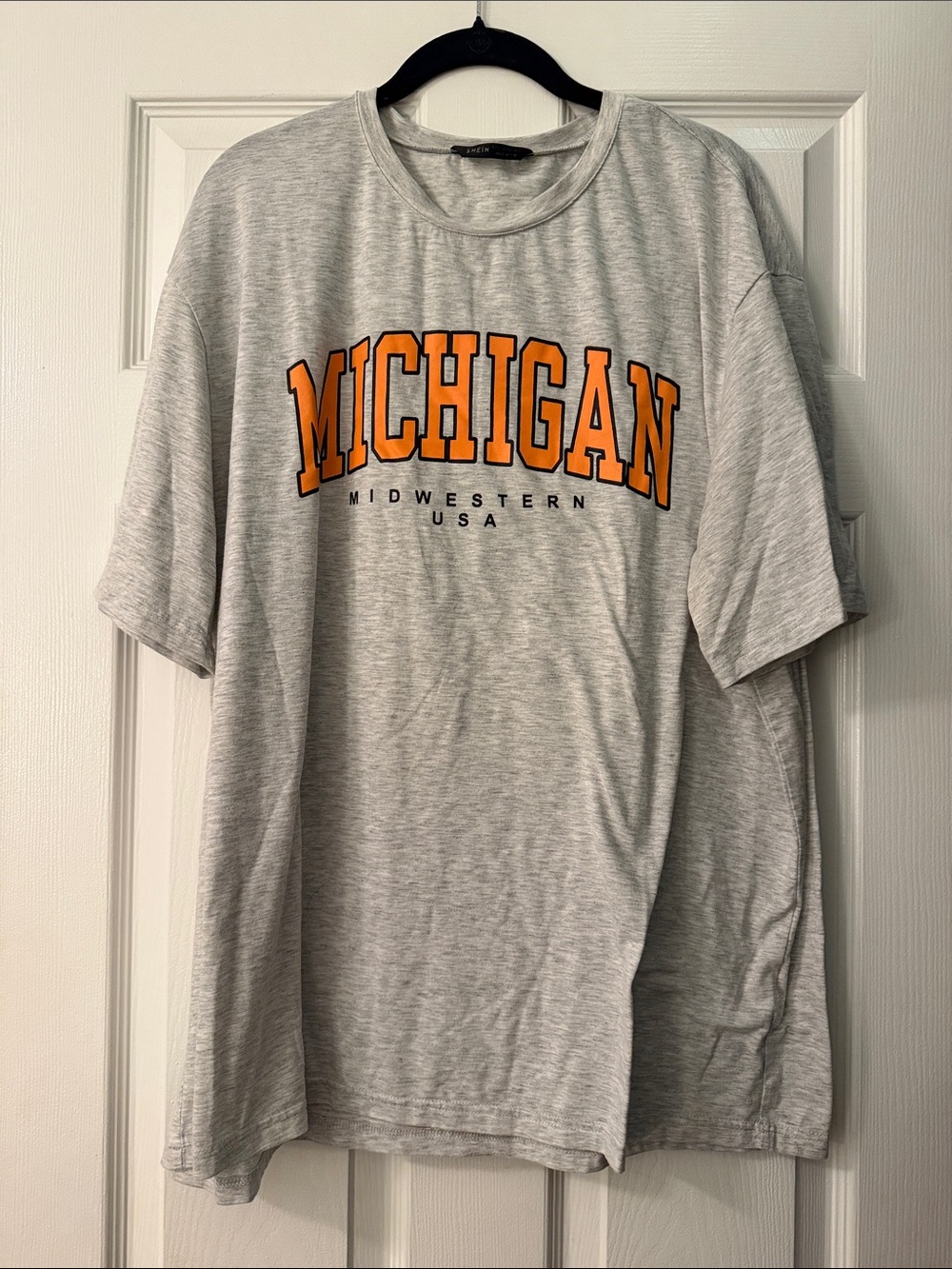 SHEIN Grey Short Sleeve Tee with Orange Michigan Print